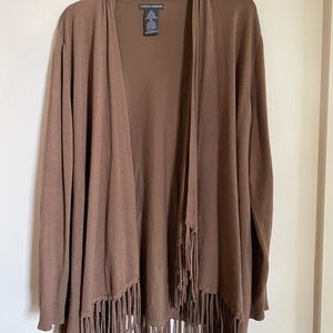 Lightweight brown cardigan sweater with fringe